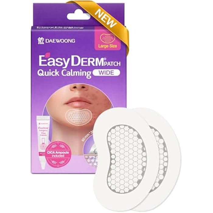 DWEasyDerm لصقات المغنيسيوم السريعة من إيزي ديرم - 2 لصقة كبيرة للوجه لعلاج حب الشباب، ميكرو دوت الفيرالي على تيك توك، مع أمبول صغير إضافي من سيكا - Image 1