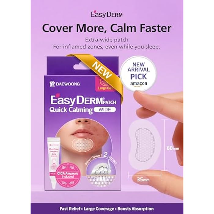 DWEasyDerm لصقات المغنيسيوم السريعة من إيزي ديرم - 2 لصقة كبيرة للوجه لعلاج حب الشباب، ميكرو دوت الفيرالي على تيك توك، مع أمبول صغير إضافي من سيكا - Image 2
