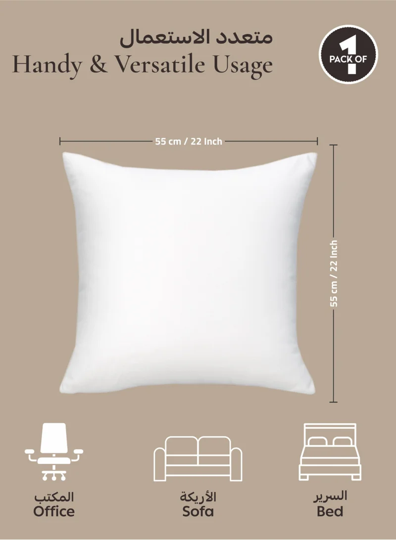 Donetella Cushion Insert 1-Piece 55x55 cm – Soft Brushed Microfiber Throw Pillow Insert, Fluffy & Supportive, Ideal for Sofa, Couch, Chair & Bed, White