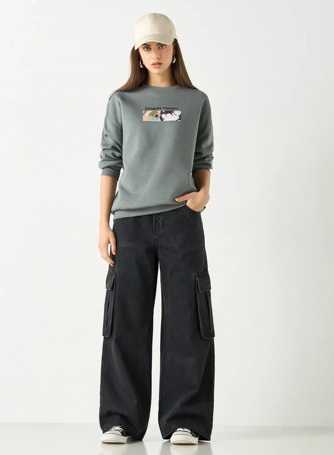 SP Characters Graphic Print Sweetheart with Crew Neck and Long Sleeves