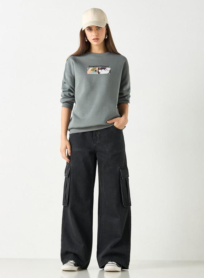 اس بي كاركترز سويت شيرت بياقة ضيقة وأكمام طويلة وطبعات جرافيك - Image 2