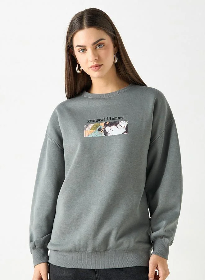 SP Characters Graphic Print Sweetheart with Crew Neck and Long Sleeves