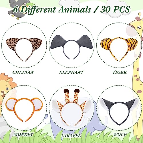 Kigeli 30 Pcs Jungle Animal Safari Ears Headbands for Hair Hoops One Birthday Easter Costumes Dressup Party Favors SuppliesWoodland Animal - Image 5