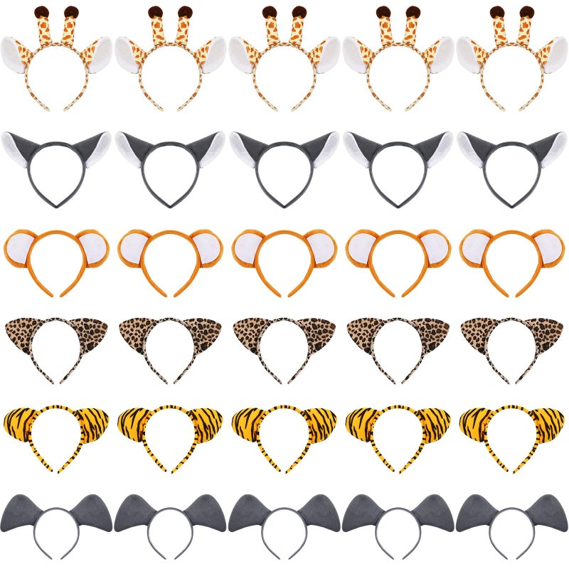 Kigeli 30 Pcs Jungle Animal Safari Ears Headbands for Hair Hoops One Birthday Easter Costumes Dressup Party Favors SuppliesWoodland Animal - Image 3