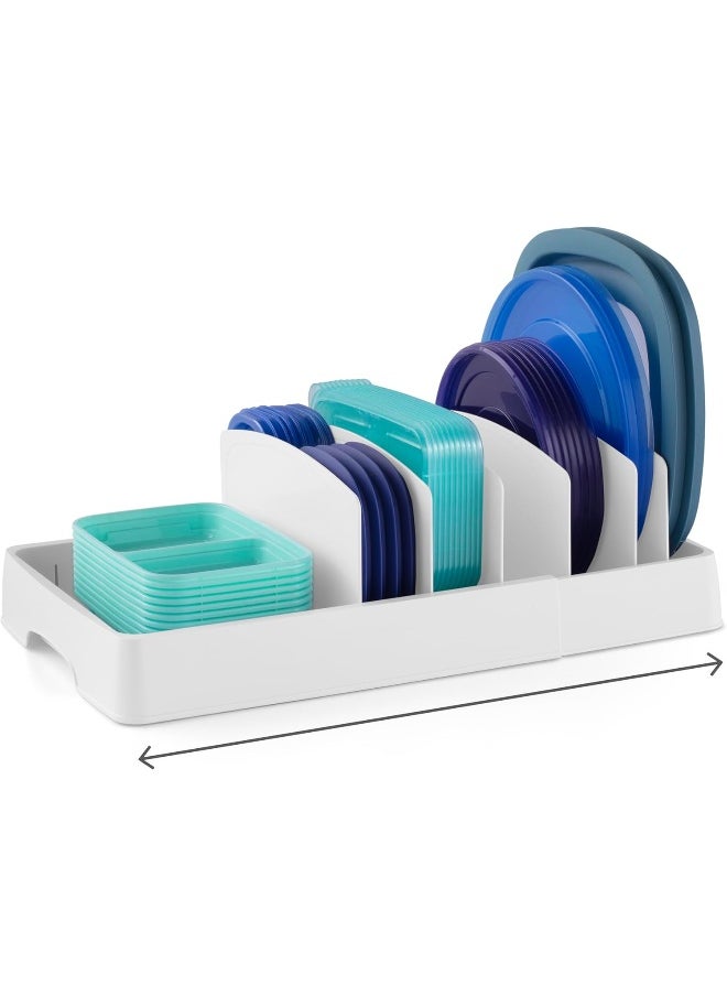 YouCopia YouCopia StoraLid Food Container Lid Organizer, Expandable With Tall Dividers, BPA-Free Adjustable Plastic Lid Storage For Kitchen Cabinet And Drawer Organization, White  - Image 1