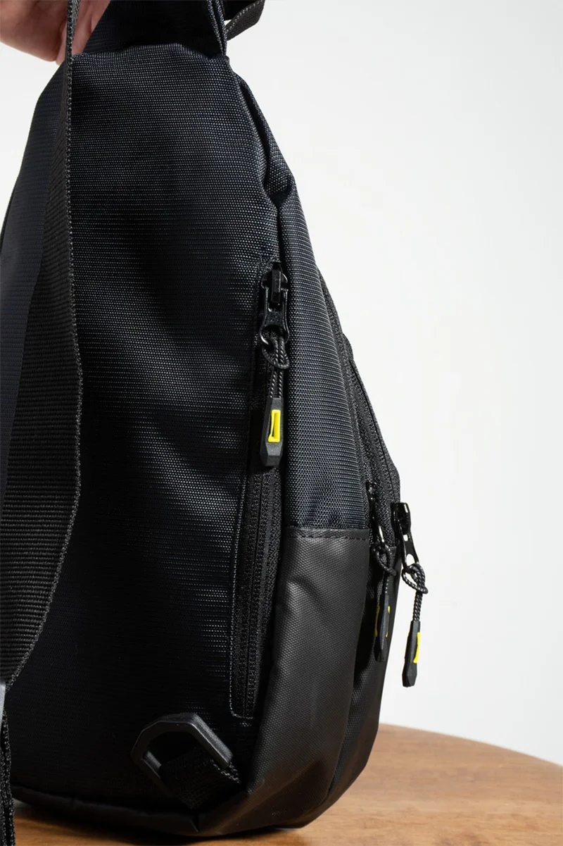 Kasva Deri Kasva Leather Unisex Linen Fabric Waterproof Bag, Cross Strap Shoulder and Chest Bag, Body Bag, Black