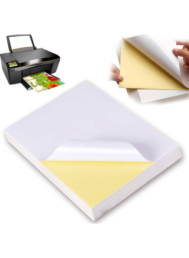 BJM A4 Sticker Paper 100 Sheets, Self-Adhesive Glossy White Sticker Printer Paper, Waterproof Double Layer for Inkjet/Laser Printer | Photo Paper, Shipping Labels, DIY, Office Use - Image 1