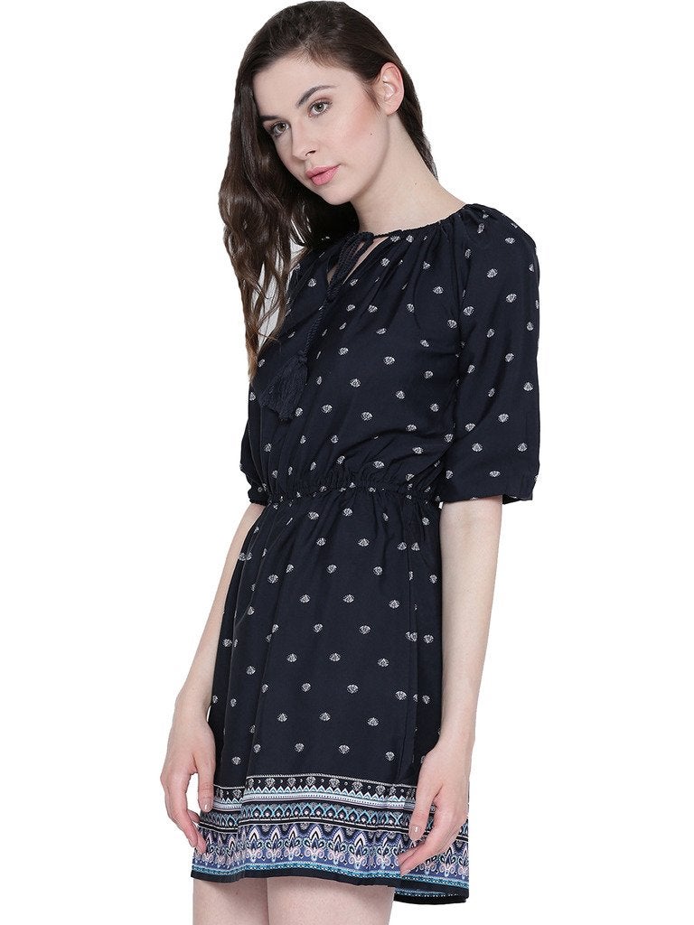 Sera Synthetic a-line Dress (LA2355_Navy_Small) - Image 2