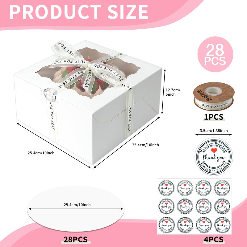 CHENZEM 56 Pcs 10x10x5 Inches Cake Boxes with Window,28pcs White Boxes and 28pcs Boards, 10 Inch Cake Box, with Lids for Valentine's Day Mother's Day Cheesecake, Cakesï¼ˆ10 * 10 * 5inch/56pcs - Image 2
