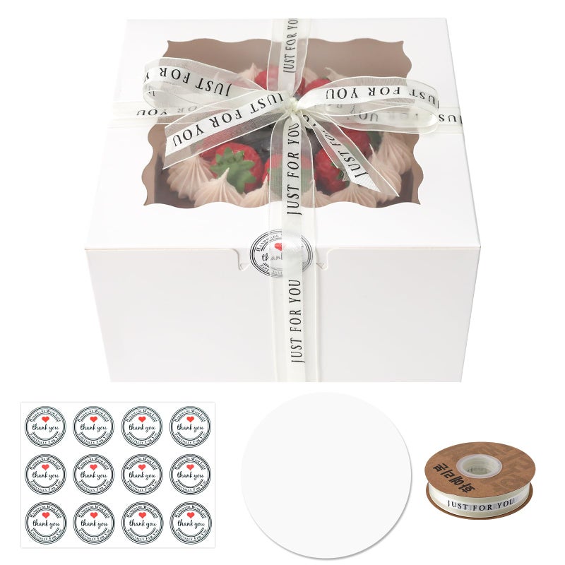 CHENZEM 56 Pcs 10x10x5 Inches Cake Boxes with Window,28pcs White Boxes and 28pcs Boards, 10 Inch Cake Box, with Lids for Valentine's Day Mother's Day Cheesecake, Cakesï¼ˆ10 * 10 * 5inch/56pcs - Image 1