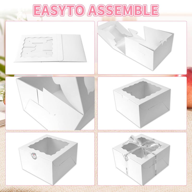 CHENZEM 56 Pcs 10x10x5 Inches Cake Boxes with Window,28pcs White Boxes and 28pcs Boards, 10 Inch Cake Box, with Lids for Valentine's Day Mother's Day Cheesecake, Cakesï¼ˆ10 * 10 * 5inch/56pcs - Image 4
