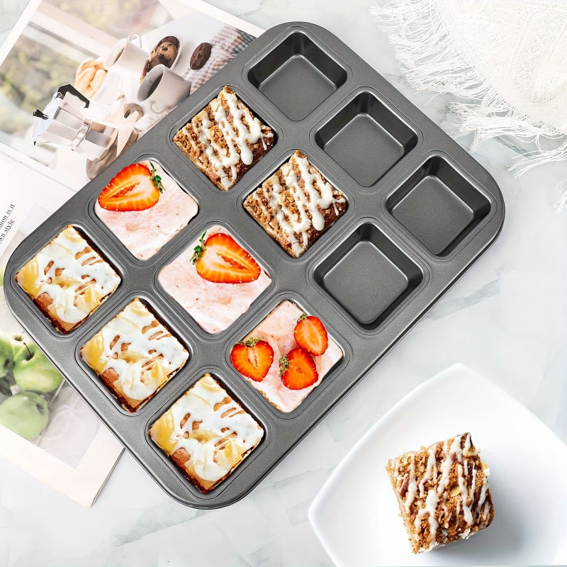 Golden 12 Cavity Square Mini Bread Loaf Non Stick Baking Pan For Pound Cake And Bun - Image 4