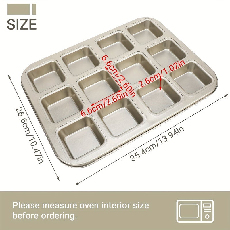Golden 12 Cavity Square Mini Bread Loaf Non Stick Baking Pan For Pound Cake And Bun - Image 3