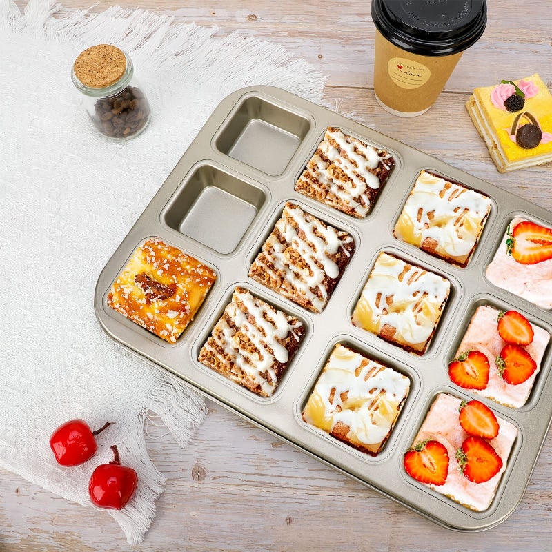 Golden 12 Cavity Square Mini Bread Loaf Non Stick Baking Pan For Pound Cake And Bun - Image 1