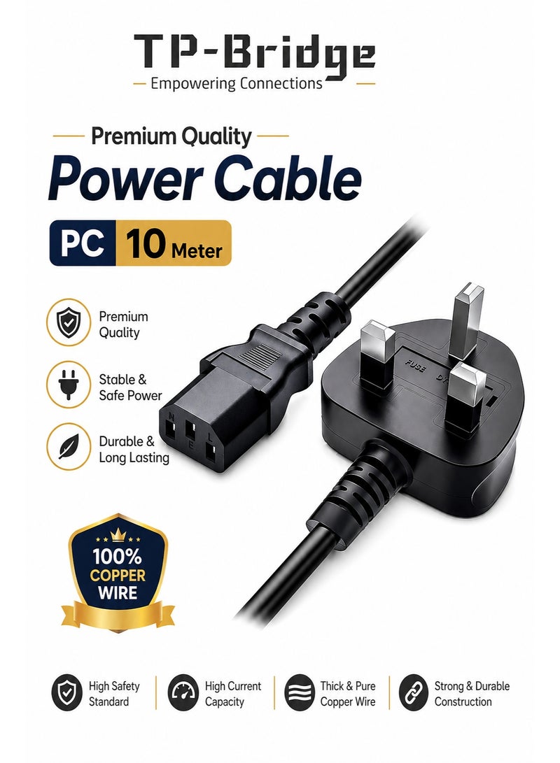 TP-BRIDGE Premium Quality PC Power Cable 10 Meter | Heavy Duty UK Plug to IEC Connector | Durable Copper Wire | TP-Bridge - Image 1