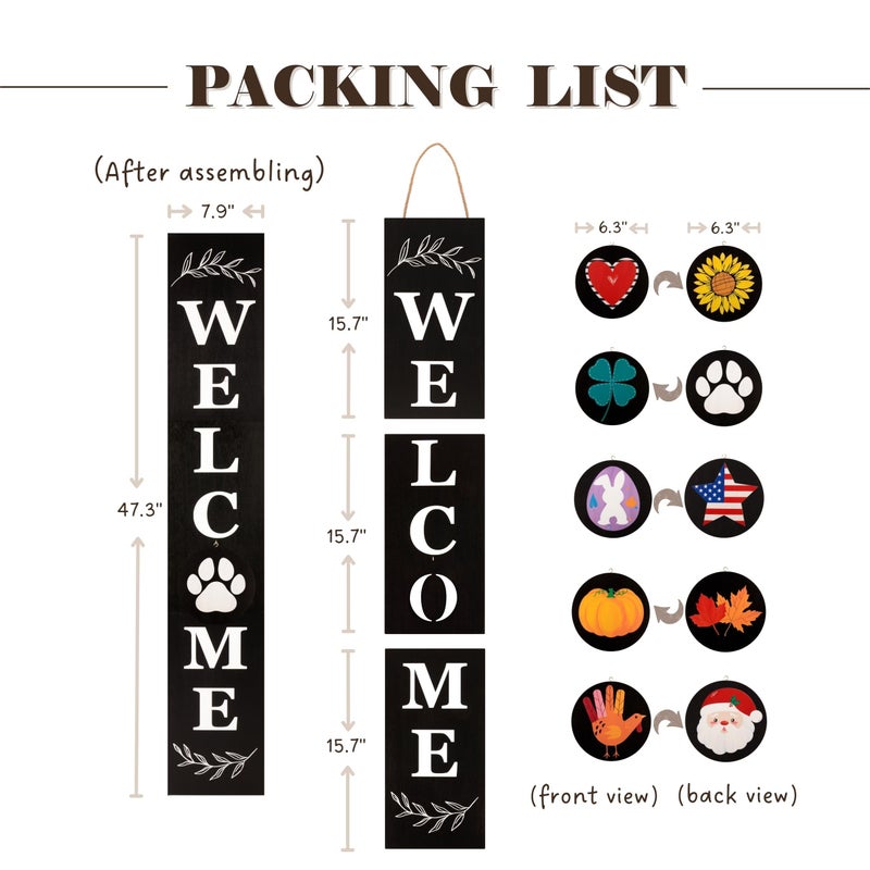 Perfnique Welcome sign for front porch standing, 47 x 7.9 Inch Wooden Leaner Sign with 10 Interchangeable Designed Icons, Seasonal Decor for Spring Easter Fall Christmas(Black) - Image 4