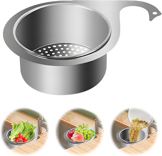 COZY CORNER Stainless Steel Kitchen Sink Strainer Triangular Drain Basket Hanging Storage Rack for Vegetables and Fruits - Image 1