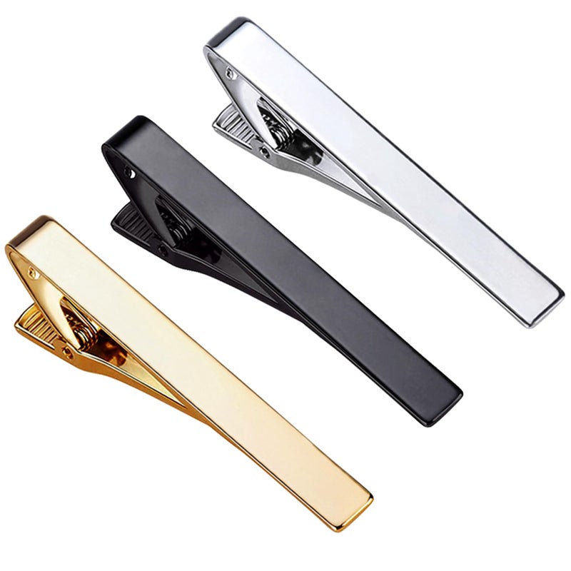 Roctee Tie Clips for Men, 3 Pack Classic Tie Clip Silver Gold Black Necktie Tie Bar Pinch Clips Suitable for Wedding Anniversary Business - Image 1