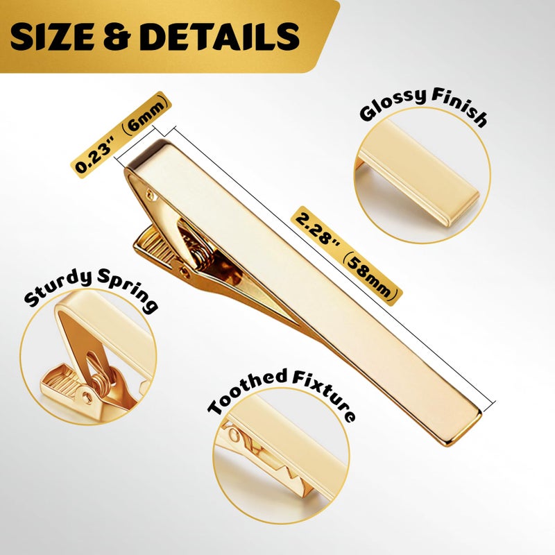 Roctee Tie Clips for Men, 3 Pack Classic Tie Clip Silver Gold Black Necktie Tie Bar Pinch Clips Suitable for Wedding Anniversary Business - Image 2