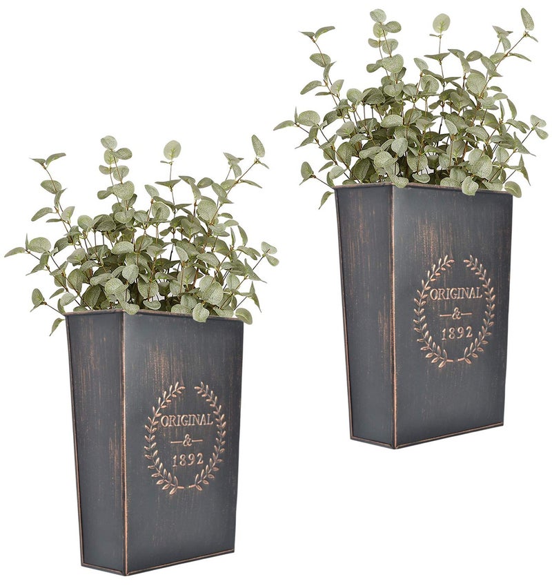 LESEN Rustic Metal Wall Planter Country Home Hanging Wall Vase Pocket for Plants or Flower Indoor or Outdoor Farmhouse Wall DecorSet of 2