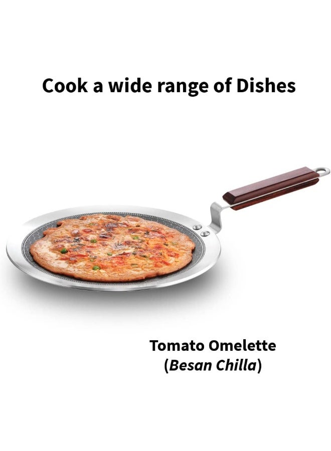 Hawkins 26 سم tava باراثا ثلاثي الفولاذ المقاوم للصدأ مع مقبض خشب الورد توا عسلية غير قابلة للالتصاق موجة الحشرات غير اللاصقة فضي NSPT26 - Image 4