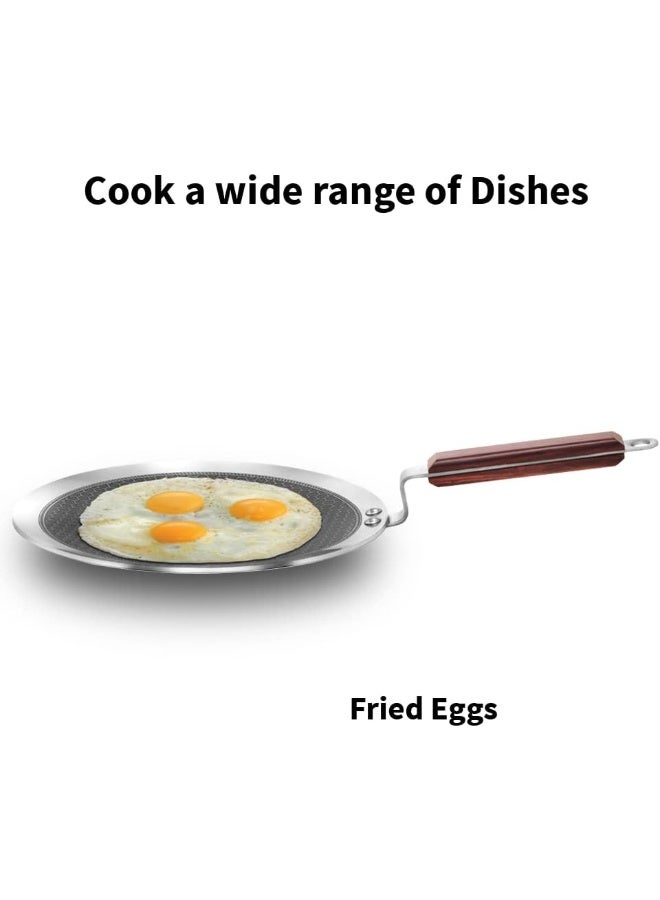 Hawkins 26 سم tava باراثا ثلاثي الفولاذ المقاوم للصدأ مع مقبض خشب الورد توا عسلية غير قابلة للالتصاق موجة الحشرات غير اللاصقة فضي NSPT26 - Image 1