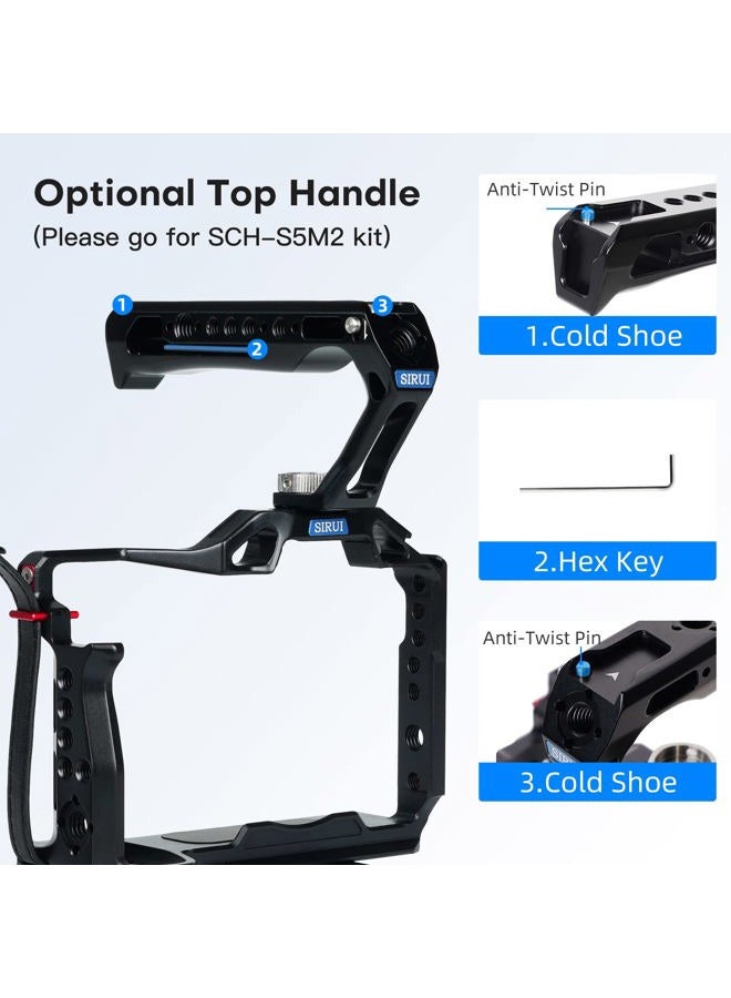 SIRUI S5II S5IIX G9 II Camera Cage with Top Handle, Full Cage for Panasonic LUMIX S5II S5IIX G9 II with Built-in Plate for Arca, NATO Rail, Cold Shoe, Multi Threads, Wrist Strap - Image 2