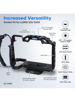 sirui SIRUI S5II S5IIX G9 II Camera Cage with Top Handle, Full Cage for Panasonic LUMIX S5II S5IIX G9 II with Built-in Plate for Arca, NATO Rail, Cold Shoe, Multi Threads, Wrist Strap  - Image 3