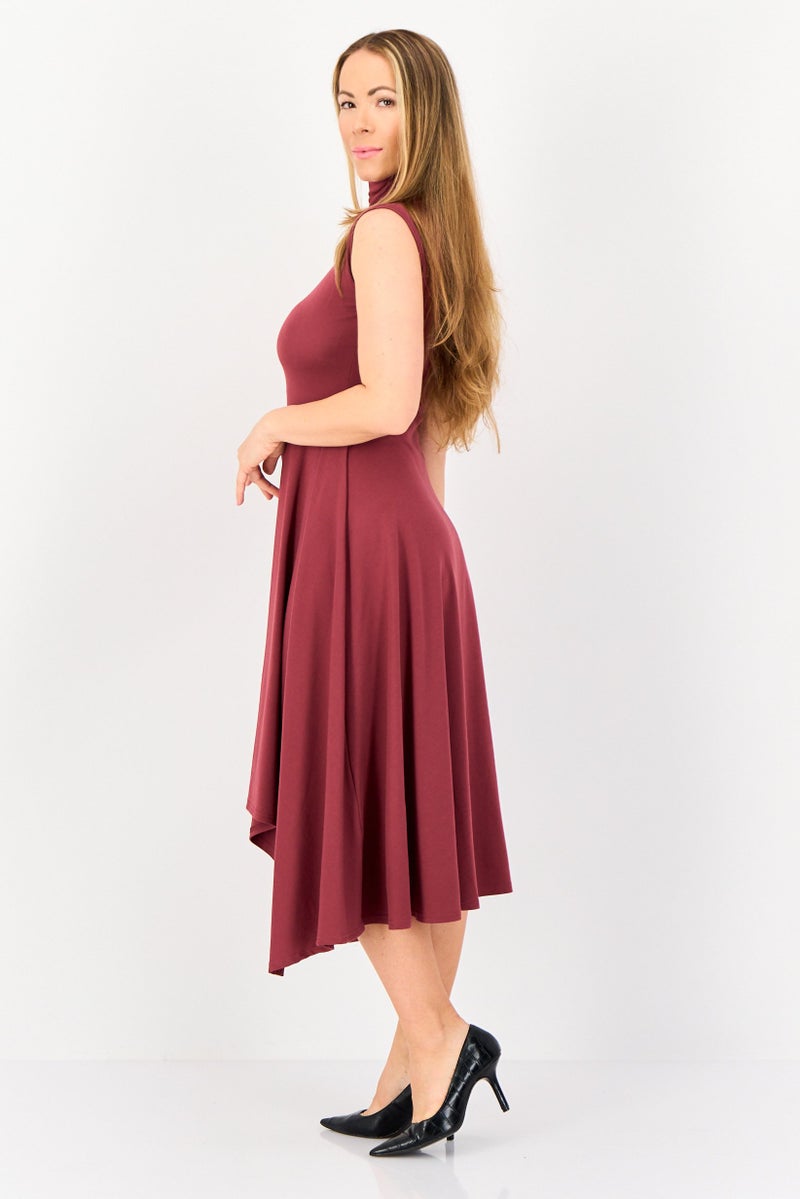bebe Women Solid Midi Dress, Maroon  - Image 3