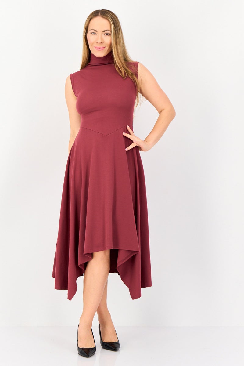 bebe Women Solid Midi Dress, Maroon  - Image 1