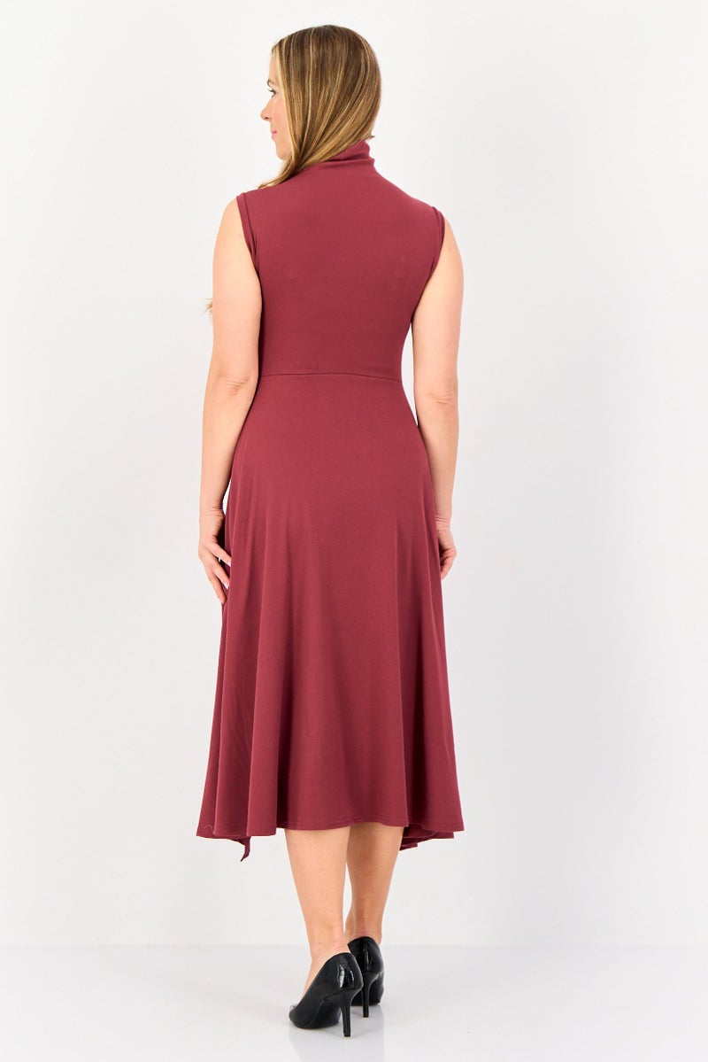 bebe Women Solid Midi Dress, Maroon  - Image 4