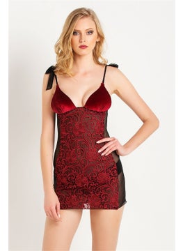 Magic Form 7290 Women's Burgundy Velvet Fabric Prada Lace Nightgown  - Image 1