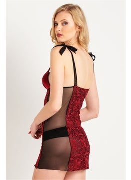Magic Form 7290 Women's Burgundy Velvet Fabric Prada Lace Nightgown  - Image 2