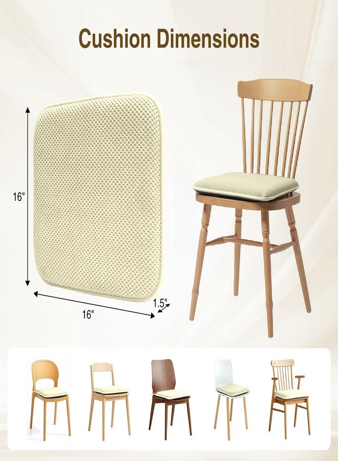 puredown® Chair Cushions for Dining Chairs, Set of 2 Memory Foam Seat Cushions with Non-Slip Backing & Ties, 16" x 16" x 1.5", Comfortable & Supportive Dining Chair Pads for Kitchen, Light Khaki - Image 3