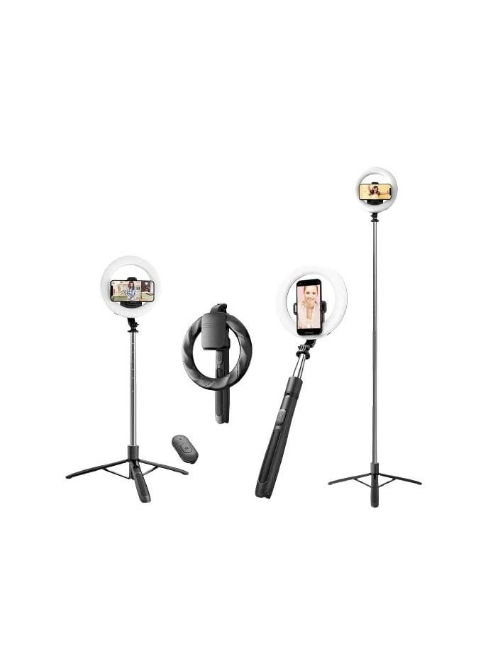 Selfie Ring Light with Tripod Stand & Phone Holder Battery, Rechargeable versionLED Dimmable Ring Light for Live Stream/Makeup/YouTube Video/Photography, Compatible with iOS/Android
