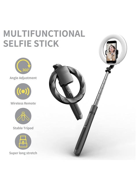 Selfie Ring Light with Tripod Stand & Phone Holder Battery, Rechargeable versionLED Dimmable Ring Light for Live Stream/Makeup/YouTube Video/Photography, Compatible with iOS/Android