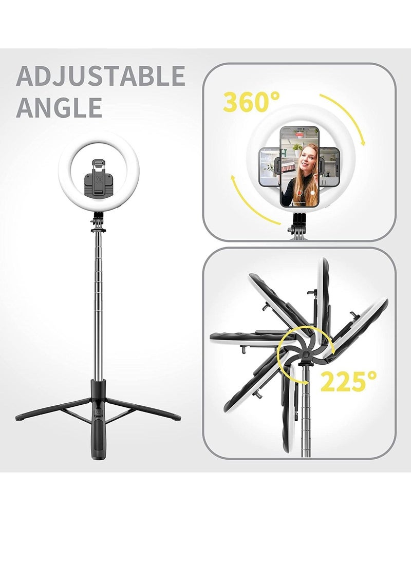 Selfie Ring Light with Tripod Stand & Phone Holder Battery, Rechargeable versionLED Dimmable Ring Light for Live Stream/Makeup/YouTube Video/Photography, Compatible with iOS/Android