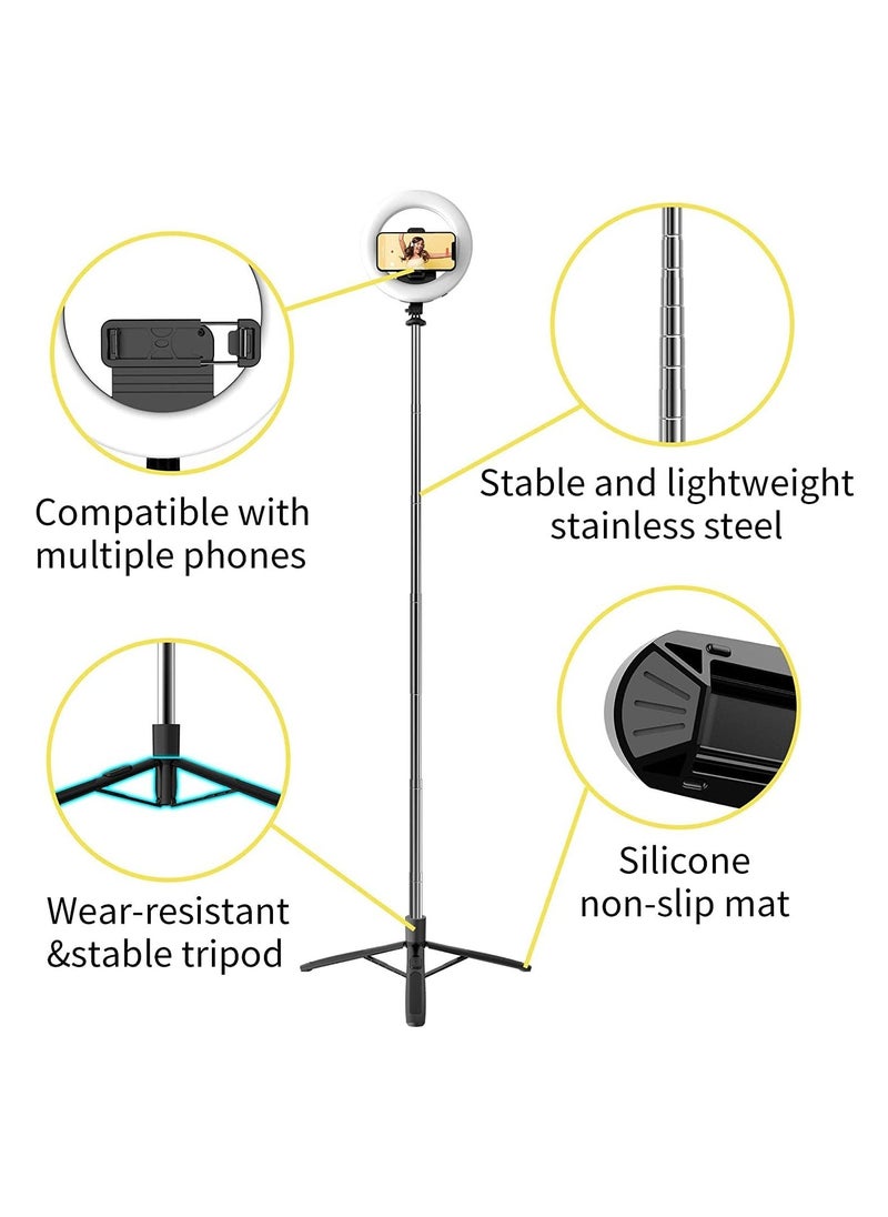 Selfie Ring Light with Tripod Stand & Phone Holder Battery, Rechargeable versionLED Dimmable Ring Light for Live Stream/Makeup/YouTube Video/Photography, Compatible with iOS/Android