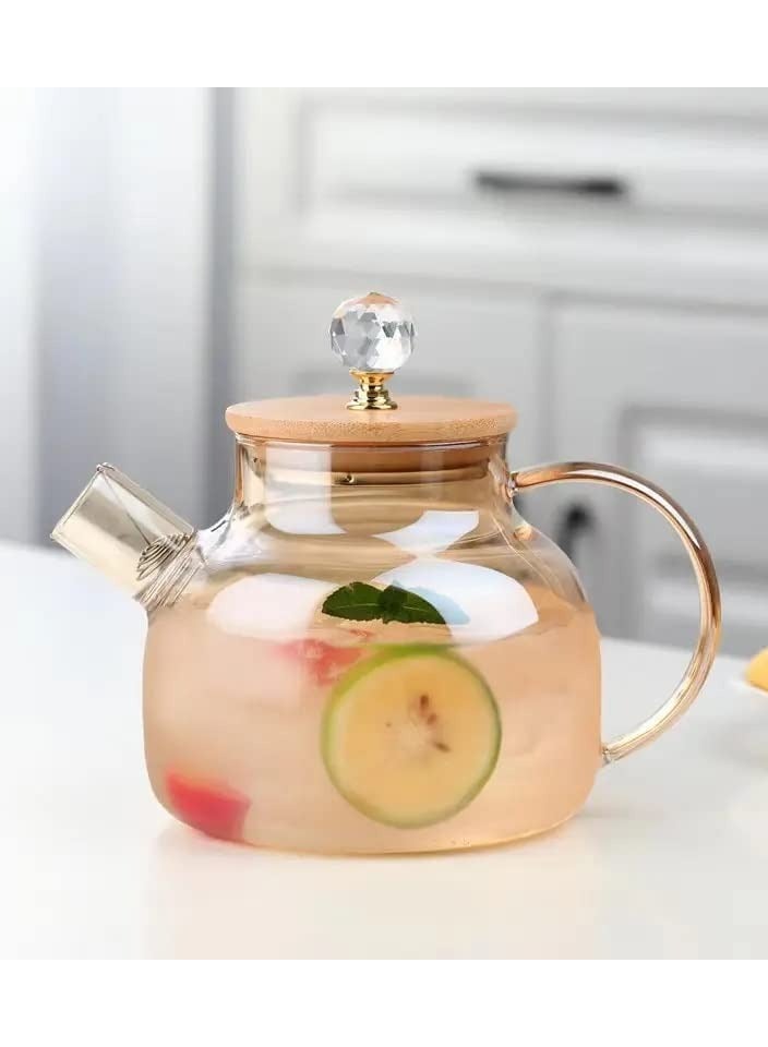 1000ml Glass Teapot with Bamboo Lid, Stovetop Safe Borosilicate Teapot, Glass Water Kettle with Infuser Stainless Steel Heat Resistant  - Image 3