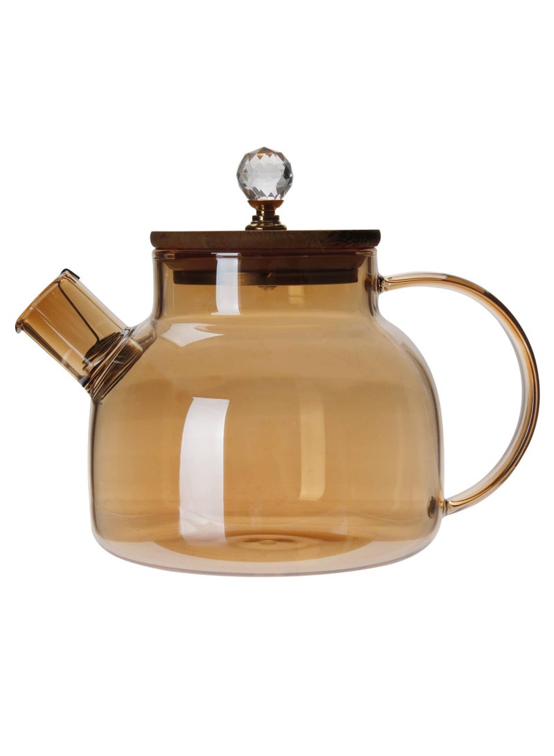 1000ml Glass Teapot with Bamboo Lid, Stovetop Safe Borosilicate Teapot, Glass Water Kettle with Infuser Stainless Steel Heat Resistant  - Image 1