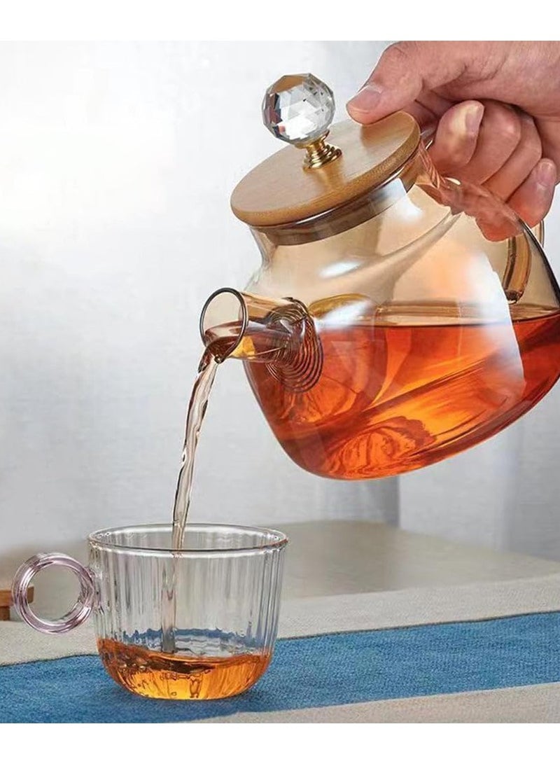 1000ml Glass Teapot with Bamboo Lid, Stovetop Safe Borosilicate Teapot, Glass Water Kettle with Infuser Stainless Steel Heat Resistant  - Image 2