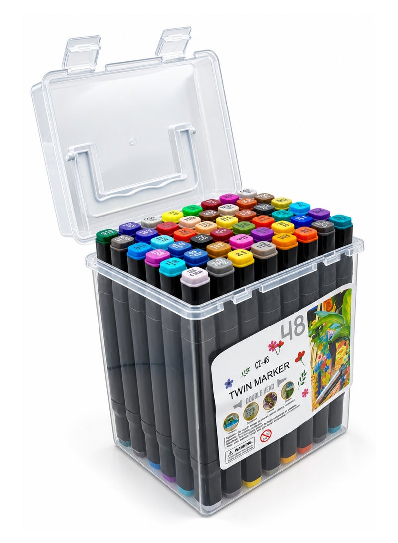 Duravel 48 Colours Artist's Twin Markers,Double Headed Marker Set, Colouring Pens, Markers, Art pens for Drawing, Sketching, Anime and Manga Colouring,with Carry Case - Image 1
