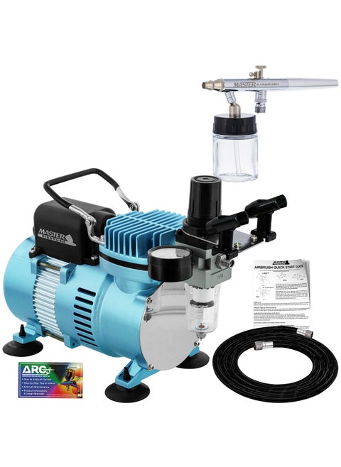 Master Airbrush MultiPurpose Airbrushing System Kit with Siphon Feed DualAction Airbrush 035 mm Tip 34 oz Fluid Cup Pro 15 hp Cool Runner II Dual Fan Air Compressor  Hose Holder How To Guide