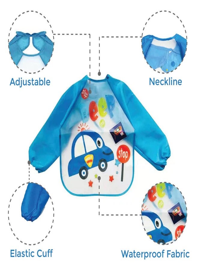 Da Anushi Cartoon Printed Full Sleeves Washable Waterproof Apron Feeding Bibs For Babies,Toddlers & Infants (6 Months to 5 Years), Comfortable Soft Baby Bibs Keep Stains Off! (Light Blue) - Image 3