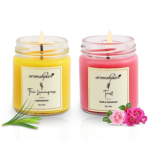Aromahpure Scented Candle 54x 2Hours|Thai Lemongrass- Lemongrass, Twist- Rose & Geranium Scented Candle |100% Soy Wax, Smokeless Candle|Pack of 2|Long Lasting Candles| for Home D�cor - Image 1