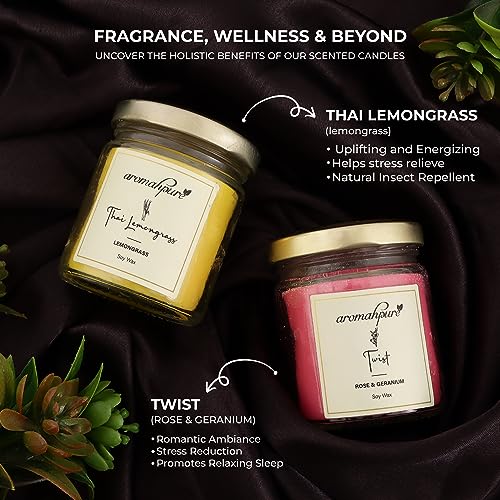 Aromahpure Scented Candle 54x 2Hours|Thai Lemongrass- Lemongrass, Twist- Rose & Geranium Scented Candle |100% Soy Wax, Smokeless Candle|Pack of 2|Long Lasting Candles| for Home D�cor - Image 3