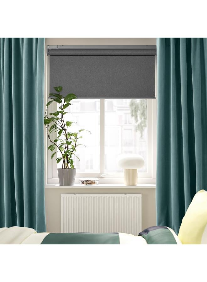 Zaboon Curtains, 1 pair, with heading tape/dark grey-turquoise, 140x300 cm - Image 3