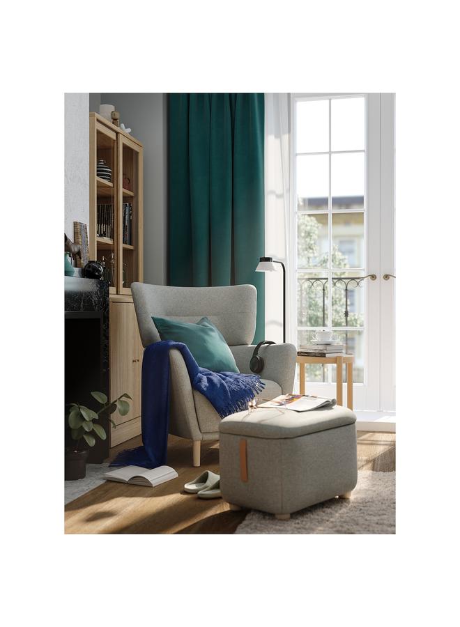 Zaboon Curtains, 1 pair, with heading tape/dark grey-turquoise, 140x300 cm - Image 2