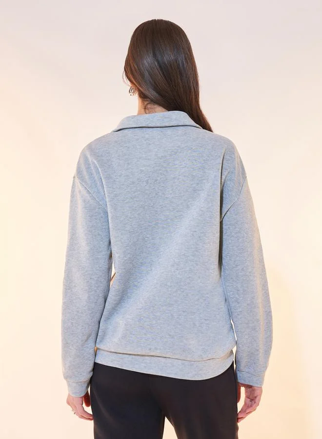 Take Two Solid Half-Zip Detail Dropped Shoulder Sweatshirt