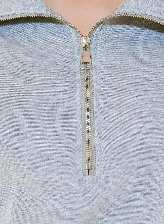 Take Two Solid Half-Zip Detail Dropped Shoulder Sweatshirt